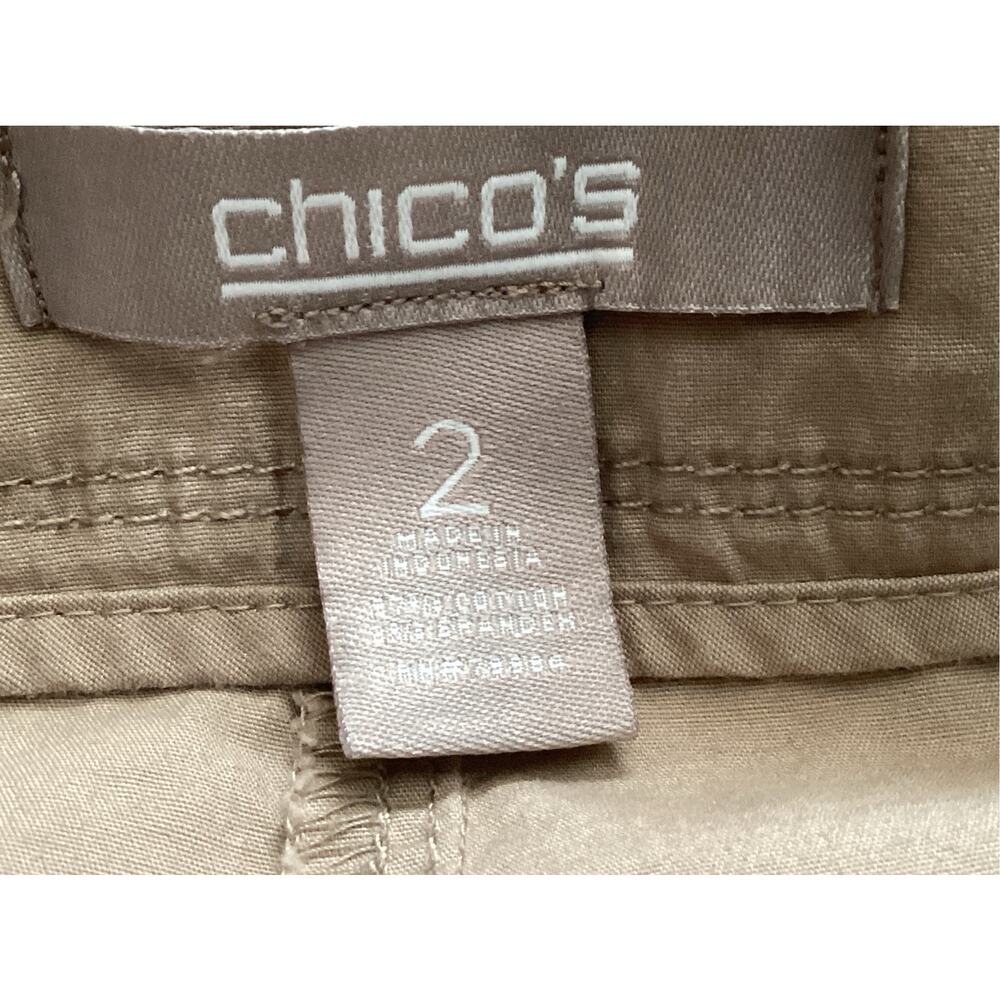 Chico’s Khaki Front Seam Convertible Roll-Cuff Cropped Utility Pants Tan size 2 - Picture 3 of 6